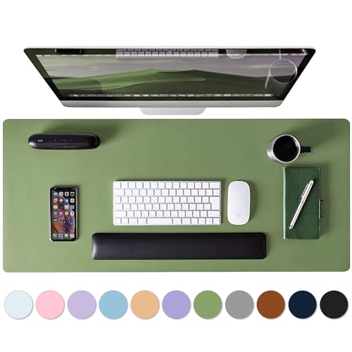 Leather Desk Pad Protector, Mouse Pad, Non-Slip Computer Mat for Desk, PU Leather Office Desk Mat for Home & Office, Waterproof Laptop Desk Blotter for Keyboard and Mouse, Olive Green (13.7''X23.6'') - color: Olive Green, size: 13.7''X23.6''