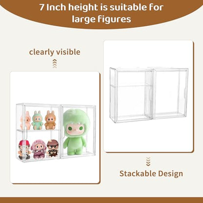 Acrylic Display Case Compatible with Labubu POP MART,3 Pack Clear Display Cases for Figure Collectibles, Stackable Figure Display Box with Magnetic Door and Movable Dividers - size: 3 pack