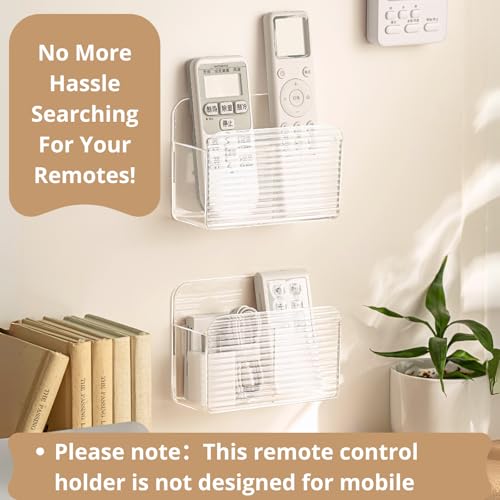 LINFIDITE Adhesive TV Remote Control Holder Wall Mount TV Remote Holder For Bedside Wall Remote Control Caddy Storage Organizer Stand Box （For 2 Or 4 Remote Controls – Transparent – Quantity 1） - color: Clear White, size: 1 Pcs Fxed Dividers