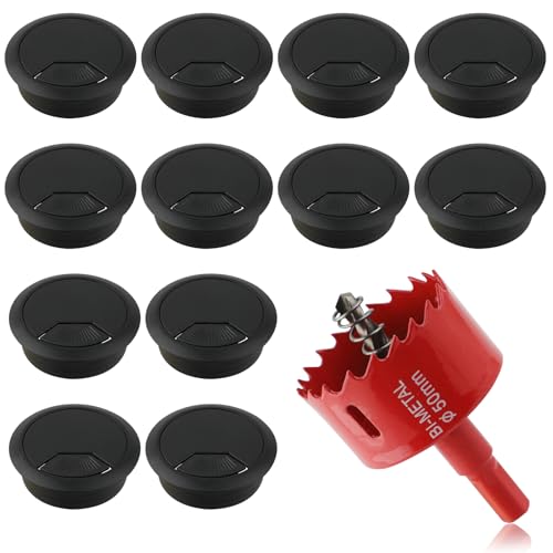 2 Inch(50mm) Desk Grommet,13 Pieces Wire Grommet, Desk Hole Cover for Cables with Hole Saw,Plastic Cable Cord Wire Hole Cover for Desk, Table,Cabinet,Countertop and Other Furniture(Black) - size: 2IN/50mm Black-Fan