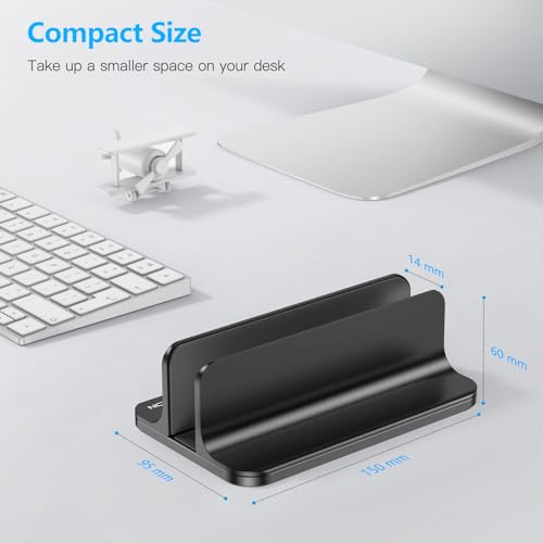 OMOTON Vertical Laptop Stand Holder, Desktop Aluminum Stand for MacBook with Adjustable Dock Size, Fits All MacBook, Surface, Chromebook and Gaming Laptops (Up to 17.3 inches),Black - color: Black