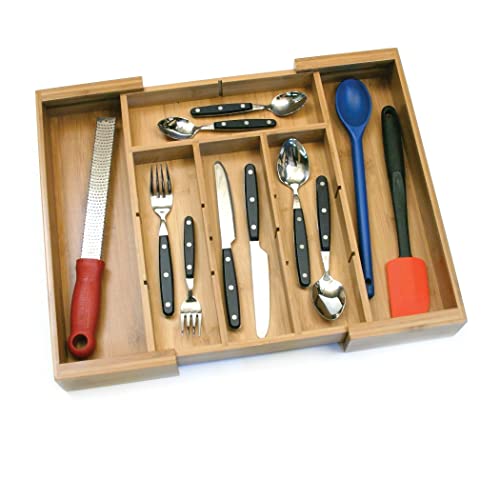Lipper International 8882 Bamboo Wood Expandable to 18-3/4" Flatware Drawer Organizer with Removable Dividers