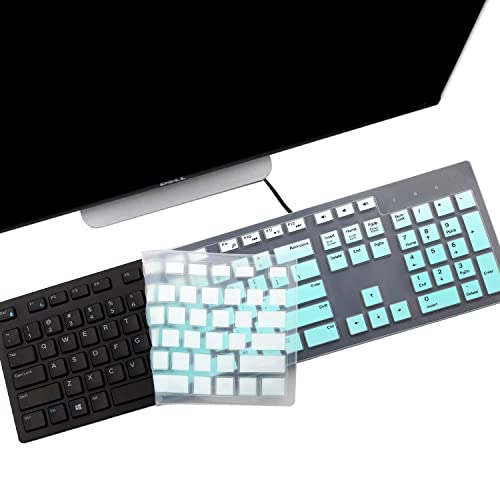 2PCS Keyboard Cover for Dell KM636 KB216 KB216t KB216d KB216p Wired & Wireless Keyboard, Dell Optiplex 5250 3050 3240 5460 7450 7050, Dell Inspiron Desktop 24" 27" 5400 5490 7700 7790 3475 3670 3477 - color: MintGreen+Clear
