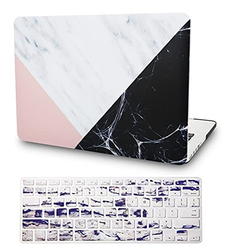 KECC Ultra Thin Case for MacBook Air 13 inch 2022-2018 Release M1 Chip, Lightweight Plastic Hard Shell for MacBook Air 13.3” + Keyboard Cover, White Marble Pink Black - color: White Marble with Pink Black, size: Air 13" M1 2018-2022