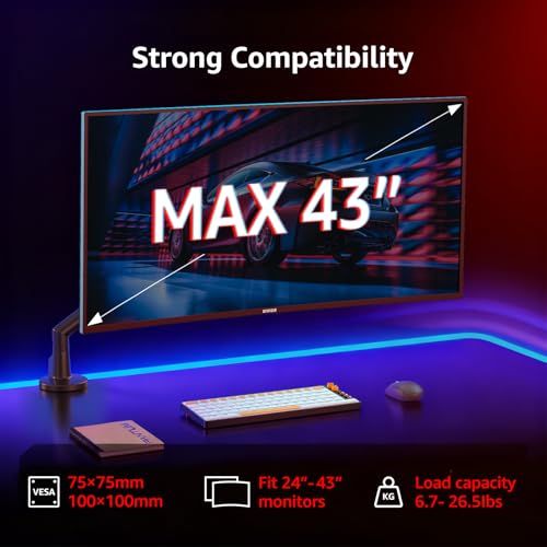 Monitor Arm Stand, 24 to 43 Inch Single Monitor Mount, C Clamp Only, Mechanical Spring Desk Mount, Holds 6.6-26.4 lbs, Fit 75x75/100x100 VESA,(Black) - color: black