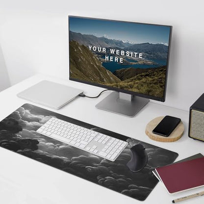 Extended Desk Mat, Dark Storm Cloud Design, Soft Cloth Surface with Non-Slip Rubber Base, 35.4 x 15.7 Inches, for Gaming and Office Use - color: Clouds