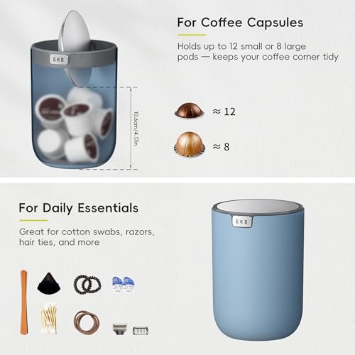 EKO Fandy 0.4 Gal/1.5L Mini Tabletop Trash Bin with Swing-Lid, Desktop Trash Can for Bathroom Countertop, Vanity, Coffee or Office, Small Garbage Bin (Blue) - color: Blue, size: 1.5 Liters