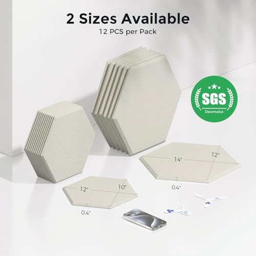 Self-Adhesive Acoustic Panels [390 lbs/yd³ Ultra-High Density], 2nd Generation Sound Absorbing Panel, Professional Level Sound Panel, Polyester Soundproof Foam [Medium Hexagon, Beige] - color: Beige, size: Medium Hexagon (12''x10''x0.4'')