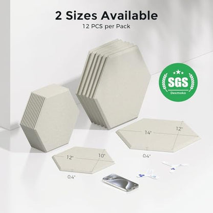Self-Adhesive Acoustic Panels [390 lbs/yd³ Ultra-High Density], 2nd Generation Sound Absorbing Panel, Professional Level Sound Panel, Polyester Soundproof Foam [Medium Hexagon, Beige] - color: Beige, size: Medium Hexagon (12''x10''x0.4'')