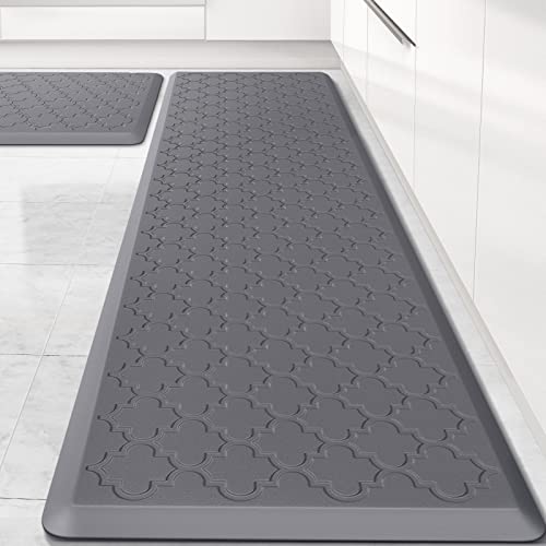 Kitchen Mat [2 PCS] Cushioned Anti-Fatigue Floor Mat Water Resistant Non-Skid Kitchen Mats and Rugs Ergonomic Comfort Foam Kitchen Rugs Standing Mat for Floor Office Sink(Grey,17.3"x28"+17.3"x60") - color: Stylish Grey, size: 17.3"x28"+17.3"x60"