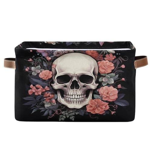 Halloween Basket Black Rose Skull Baskets with Handles Collapsible Organizer Box Shelf Storage Baskets for Holiday Home Decor 1PC - color: D, size: 1PCS