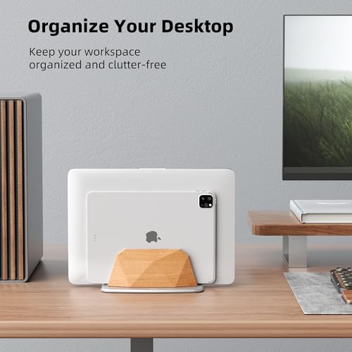 AFOOYO Vertical Laptop Stand - Wooden Adjustable Laptop Holder,Desktop Dock Compatible with All MacBook, Surface,Chromebook,Dell & More(Beechwood)