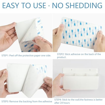 3 Slot Adjustable Remote Control Holder Wall Mount, TV Remote Box Hollow Bottom Slot Easy Phone Charging, Self Adhesive Remote Holder,Wall Pen Holder Storage Accessories for Home Office School (White) - color: White