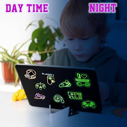 75 Pcs Glow in The Dark Neon Gamer Gamepad Stickers | Game Controller Joystick Video Gaming, Water Bottle Laptop Decals, Waterproof Vinyl, Teens Girls Boys Students Adults - color: Luminescent-430ksxx