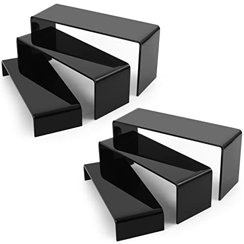 Goabroa 12 Pcs Clear Risers Display Stands, 3 Tiers 4mm Thick Transparent Display Risers Ideal for Collectibles Stand, Party Cake Dessert Holder, Floating Visual Lego Display Shelve - color: Black, size: Regular 2 Sets (6PCS) Rectangle
