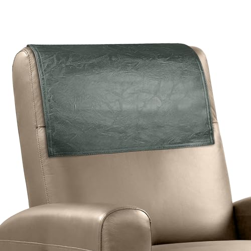 Headrest Cover for Recliner Chair Recliner Headrest Protector Faux Leather Recliner Headrest Cover Couch Headrest Covers for Furniture Sofa Protector Home Office Chair 17x27In(Grey Green) - color: Dark Grey Green, size: 43x69 Cm