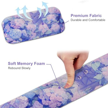 Petmolico Wrist Rest Set with Computer Keyboard Desk Pad,Mouse Wrist Rest,Keyboard Typing Wrist Pad and Cup Coasters,Ergonomic Design for Typing Pain Relief[Blue Flower&Cat] - color: Blue