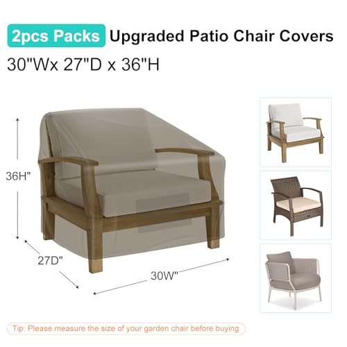 Patio Chair Covers for Outdoor Furniture Waterproof 2 Pack, Lawn Chair Covers Heavy Duty Oxford Cloth, Large Covers for Lounge Lawn Deep Seat 30" W x 27" D x 36" H-Brown - color: Brown, size: 30" W x 27" D x 36" H