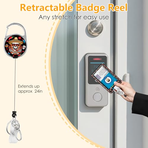 Cute Skull Badge Holder with Lanyard, Funny Chili ID Badge Holder with Retractable Reel Clip and Keychain, Vertical Identity Card Cover Case Protector for Women Nurse Teacher - color: Skull Chili-black