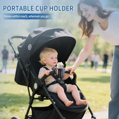 Stroller Cup Holder Compatible with Bob, Clip on Cupholder Attachment for Stroller, Cup Holder with Adjustable Clamp, Fits Most Cups, for Wheelchair, Walker, Bike, Scooter, Black