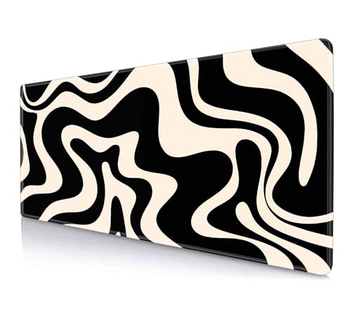 IMAYONDIA Black White Swirl DeskMat, Abstract Ink Liquid Waves Extended Gaming Mouse Pad Large, Retro Abstract Pattern Big Mouse Pad, Long Computer Keyboard Mouse Mat for Home Office Work 31.5x11.8