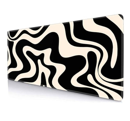 IMAYONDIA Black White Swirl DeskMat, Abstract Ink Liquid Waves Extended Gaming Mouse Pad Large, Retro Abstract Pattern Big Mouse Pad, Long Computer Keyboard Mouse Mat for Home Office Work 31.5x11.8