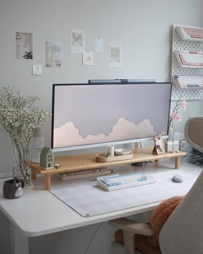 Bamboo Dual Monitor Shelf, Monitor Stand Riser with Underneath Storage for Desk Office Supplies, Supports Heavy TV up to 300 lbs, Natural - color: Natural