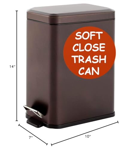 Homie Soft Close, Slim Trash Can 3.2 Gallon with Anti - Bag Slip Liner and Lid, Use as Mini Garbage Basket, Slim Dust Bin, or Decor in Bathroom, Restroom, Kitchen, or Bedroom (Bronze) - size: 3.2 Gallon