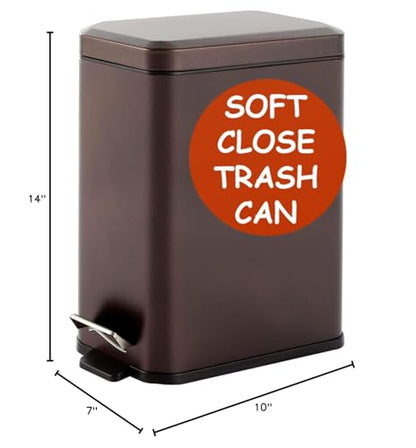 Homie Soft Close, Slim Trash Can 3.2 Gallon with Anti - Bag Slip Liner and Lid, Use as Mini Garbage Basket, Slim Dust Bin, or Decor in Bathroom, Restroom, Kitchen, or Bedroom (Bronze) - size: 3.2 Gallon