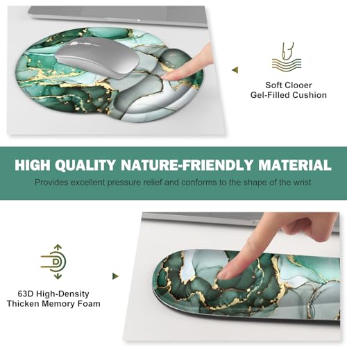 Gaming Mouse Pad, Large Desk Mat, Cute Desk Pad Protector, 4in1 XXL Mousepad + Keyboard Wrist Rest+Mouse Wrist Rest+Coaster Set with Ergonomic Desk Pad for Home Office PC Computer, Green Marble - color: Green Marble