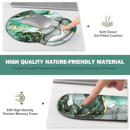 Gaming Mouse Pad, Large Desk Mat, Cute Desk Pad Protector, 4in1 XXL Mousepad + Keyboard Wrist Rest+Mouse Wrist Rest+Coaster Set with Ergonomic Desk Pad for Home Office PC Computer, Green Marble - color: Green Marble