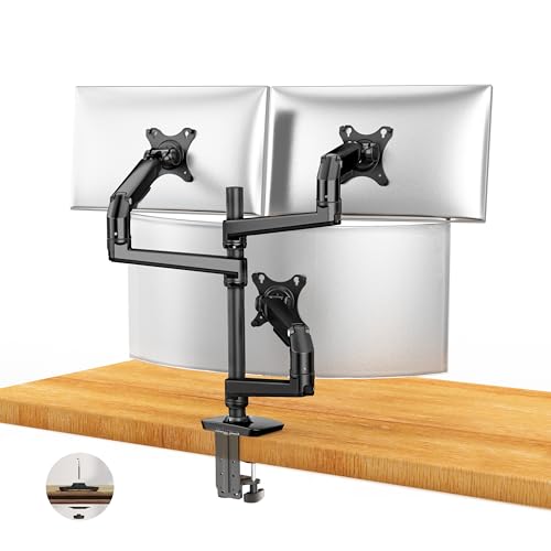 Ergounion Heavy Duty Triple Monitor Mount, Mechanical Spring 3 Monitor Arm Fits Three 13-40 Inch Screens (25 lbs/Arm), Fully Articulating VESA Desk Stand (C-Clamp/Grommet), Premium Aluminum, Black - color: Black, size: Triple