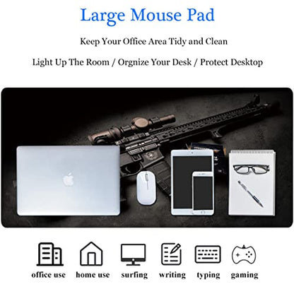 31.5x11.8 Inch Non-Slip Long Extended Large Gaming Mouse Pad with Stitched Edges XL Laptops Keyboard Mouse Mat (Black Gun) - color: Black Gun