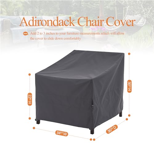 WJ-X3 Grey Patio Chair Covers Heavy Duty, 34" W x 36" D x 36" H, 2 Pack | Waterproof Outdoor Adirondack Covers, Tolix Chairs, PU-Coated Ripstop, Mid-Cinch, Less Wind Lift, Anti-UV Fade Defense - color: Gray, size: 34W x 36D x 36H, 2-Pack, Adirondack Chair