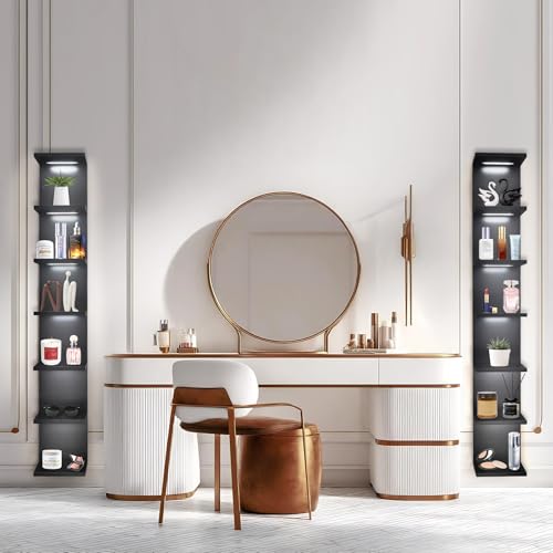 7 Tier Wall Shelves with Led Light, Lack Wall Shelf Unit, Vertical Shelf with Remonte Control,Black Shelves - color: 7 Tier Black