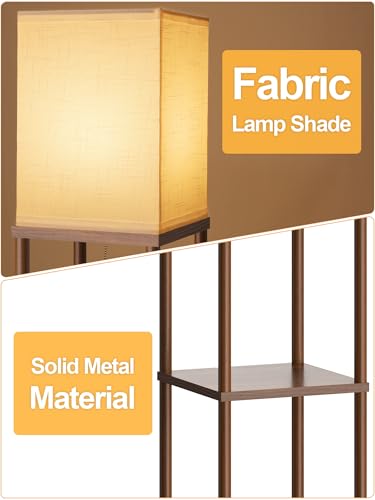 PARTPHONER Floor Lamp with Shelves for Living Room Walnut Brown 2 Pack, Shelf Floor Lamp with 3 CCT LED Bulb, Corner Display Standing Column Lamp Etagere Organizer Tower Nightstand for Bedroom - color: Walnut Brown
