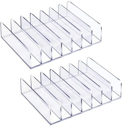 2 Pcs Acrylic Clipboard Holder 7 Slots Clipboard Organizer Display Stand Storage Rack Document Typing Paper Stand Menu Display Receipt Holder for Classroom Office School Teacher No Assembly Required