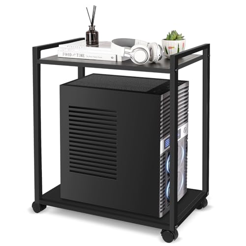 Liitrton Computer Tower Stand, 2-Tier PC Stand with Lockable Wheels CPU Holder Under Desk for Office Home (L)