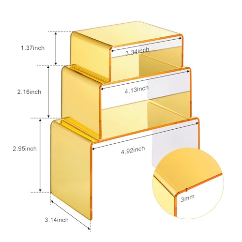Chuangdi 2 Sets Acrylic Display Risers, Product Stand, Jewelry Display Riser Shelf Showcase Fixtures for Dessert Cupcake Candy Figure Treat Action Showcase(Gold,Small Set) - color: Gold, size: Small Set