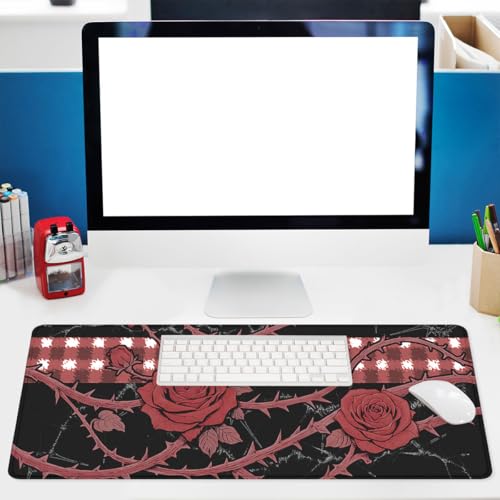 Gothic Rose Gaming Mouse Pad Dark Romantic Large Desk Mat Extended Large Laptop Keyboard Non-Slip Rubber Base with Stitched Edges for Home Office Computer Keyboard Laptop 31.5"x11.8" - color: Gothic Rose