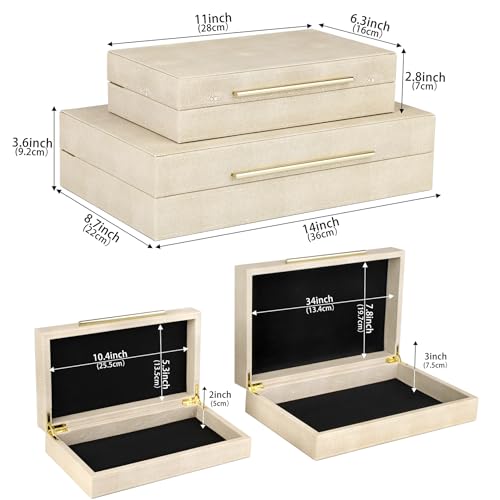 HofferRuffer Faux Leather Decorative Boxes Set of 2, Large Nesting Keepsake Box Accessory Organizer Jewelry Organizer with Hinged Lid, Stacking Storage Box Container for Home or Office (Light Grey) - color: Light Grey