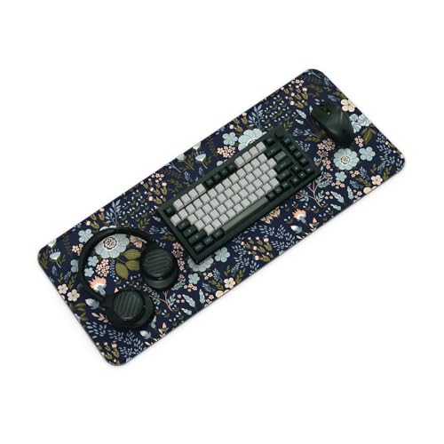 Gaming Mouse Pad, Large 31.5 x 11.8 inches Mousepad, Long Keyboard Pad, Cute Mouse Mat for Computer with Stitched Edges and Non-Slip Base (Black Flowers) - color: Black Flowers