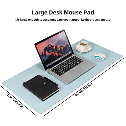 Wolaile Faux Leather Desk Pad Blotter,Waterproof Non-Slip Writing Desk Mat for Kids,36x17 in Desktop Protector Large Mouse Pad,Light Blue Office Home Table Cover - color: Baby Blue