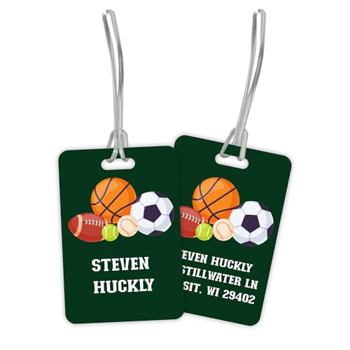 Personalized Sports Theme Luggage Tag / 2.75" x 4" Custom Modern Bag Tag/Double Sided Durable Plastic Luggage Tag with Plastic Strap/Made in The USA - style: Sports