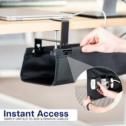 VIVO Clamp-on Under Desk 31 inch Fabric Cable Management Tray, Wire Concealer, Power Strip Storage, Workspace Organization, Easy Fold Down Access, Black, DESK-AC31F-C - size: 31"