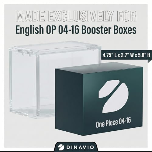 Dinavio Crafthouse One Piece Booster Box Acrylic Display Case Stackable - UV Protection with N52 Strong Magnets - Clear TCG Protector - Compatible with English One Piece OP-04 to OP-16 Booster Box - size: Fits English OP-04 to OP-14