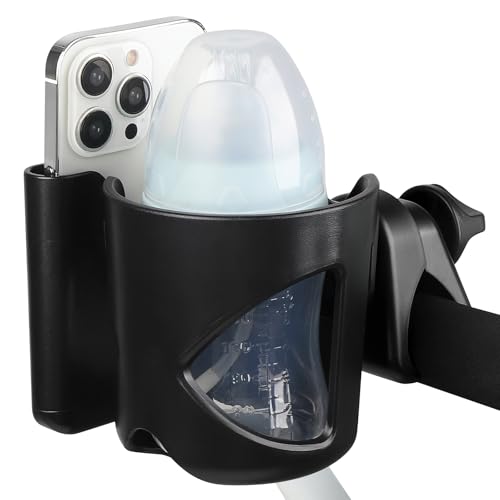 Accmor Stroller Cup Holder with Phone Holder, Universal Cup Holder for Walker Wheelchair Bike, 360° Rotatable Stroller Cup Holder Attachment Accessories for Walker, Wheelchair, Scooter - color: Black, Cup Phone Holder