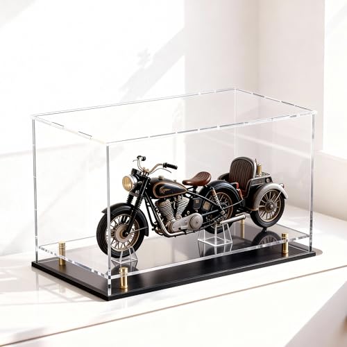 Acrylic Display Case for Collectibles, Dustproof Acrylic Box with Clear Display Elevation & Gold Risers, Large Display Case for Figures Toys Memorabilia, 14.5" L x 11" W x 11" H - size: 14.5"L x 11"W x 11"H