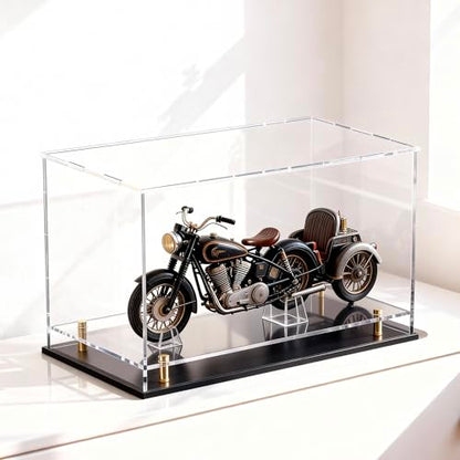 Acrylic Display Case for Collectibles, Dustproof Acrylic Box with Clear Display Elevation & Gold Risers, Large Display Case for Figures Toys Memorabilia, 14.5" L x 11" W x 11" H - size: 14.5"L x 11"W x 11"H