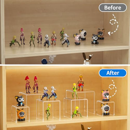 NIUBEE Acrylic Display Risers Stand 2 Sets,3 Steps Clear Riser Shelf Showcase for Amiibo Funko POP Figures -8.4"x6.3"x4.3" - size: (8,6,4)" x2Set